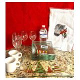 CHRISTIMAS SNACK SET, CUPS, WINE GLASSES ETC