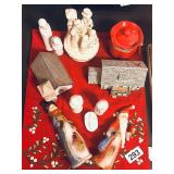 RED TABLE RUNNER,NATIVTY,HOUSES, ETC DECOR