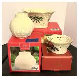 LENOX CHRISTMAS 2 BOWLS, VOTIVE BALL