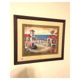 LARGE FRAMED MEDITERRANEAN COASTAL SCENE 35X29