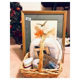 PAIR BOTANICAL PRINT,S,BASKET,FRAME,ETC