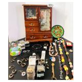 WOODEN JEWELRY BOX, MISC JEWELRY, ETC