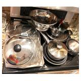 POTS, PANS, LOADS OF LIDS, COOKS ESSENTIAL,ETC