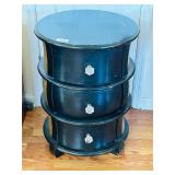 ROUND WOODEN 3 DRAWER CABINET - PAINTED SIDES