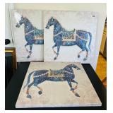 NEW ART - SET OF 3 ORNATE HORSES ON CANVAS