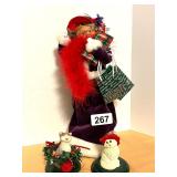 BYERS CHOICE RED HAT CHRISTIMAS CAROLER,CAT&DOG