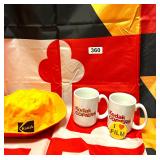 MCM KODAK ADVERTISMENT, FLAG,MUGS,HATS AND BUTTON