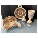 ANTIQUE BROWN TRANSFER-WARE, BONES DISHES, ETC