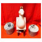 VTG SPONGWARE CHEESE JARS & DUCK TOWEL HOLDER