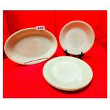 VINTAGE JADEITE OCAL PLATTER, 2 PLATES, 1 BOWL