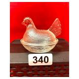 VINTAGE GLASS HEN ON A NEST - 5 INCH WIDE