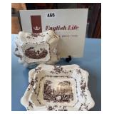ANTIQUE BROWN TRANSFER-WARE -WATTEAU COVERED DISH