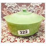 LARGE VINTAGE COVERED CASSEROLE JADEITIE DISH