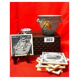 WELER POTTERY, TRINKET DISH, HOLLAND COASTRS