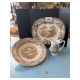 ANTIQUE BROWN TRANSFER-WARE J& G MEAKIN,TONQUINN