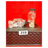 EARLY CANDY TREATS GLASS CAR JARS WITH LIDS