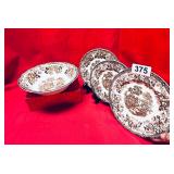 EARLY TONQUIN ROYAL STAFFORDSHIRE, PLATES AND BOWL