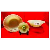 VINTAGE JADEITE FOOTED CANDLE HOLDER, 2 BOWKLS