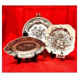 ANTIQUE BROWN TRANSFER-WARE, AVIATIC PHEASANTS