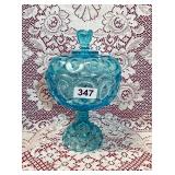 MCM LG WRIGHT MOON & STARS BLUE OPALESCENT COMPOTE