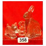 VTG GLASS FIGURINES, RABBIT, DOG, BEAR