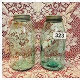 2 LARGE BALL AQUA JARS WITH LIDS - 9.25 INCH TALL