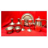 EARLY INTERNATIONAL PEWTER, COFFEE POT, PLATE