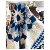 VINTAGE HANDMADE BEAUTFUL BLUE-WHITE QUILT 100X88