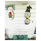 WELCOME SIGN, 2 PLATES, 3 GARDEN TILE WALL ART