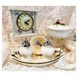 VTG CORDED CLOCK (works) SALT/PEPPER LEFTON JAR