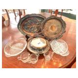 VINTAGE SILVER PLATE & GLASS SERVING ITEMS