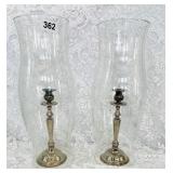 PAIR OF TALL HURRICANE GLASS GLOBLES & SP CANDLE