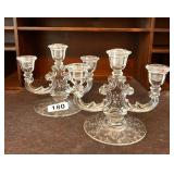 VINTAGE FOSTORIA THREE LIGHT CANDELABRAS SET 8X7