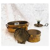 VINTAGE BRASS GROUPING, CANDLE,BOX,PLANTER,SHELL