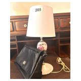 VINTAGE HAND PAINTED MILK GLASS LAMP & PURSE