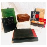 CARVE INLAID BOX & VINTAGE COLLECTION OF BOOKS