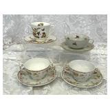4 VINTAGE TEACUP, SAUCER SETS, DUCHESS BONE CHINA,