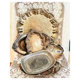 SILVER PLATE SERVING PIECES, SILVER ON COPPER, ETC