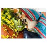 FAUX FLOWERS,PILLOWS AND BATHROOM RUGS
