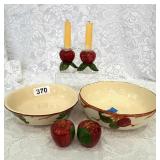 VINTAGE FRANSICAN APPLE 2 BOWLS, 2 SET CANDLE HOLD