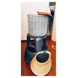 ROLLONG STEP STOOL AND WHITE WICKER TRASH CAN