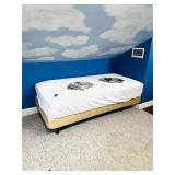 TWIN MATTRESS SET, METAL FRAME, MISC MAGAZINES