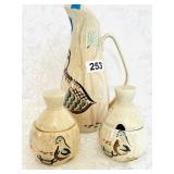 MCM RED WING POTTERY PITCHER HAS CHIPS, 2 SUGARS