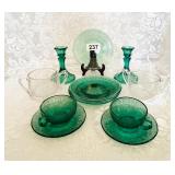 VTG TEAL JEANNETTE GLASS DORIC & PANSY