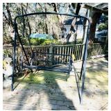 METAL PORCH SWING ON FRAME STAND