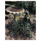 CONCRETE BIRDBATH & GIRL WITH SEASHELL