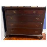 ANTIQUE MAHOGANY CHEST- BRASS HARDWARE -SHOWS WEAR