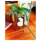 ANTIQUE PLANT STAND WITH FAUX FERN - SHOWS WEAR