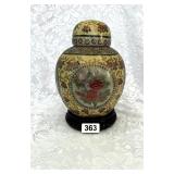 SATSUMA FINGER JAR WITH LID AND ROSEWOOD STAND