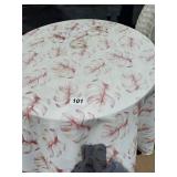 TILE TOP TABLE WITH TABLE CLOTH SHOWS WEAR